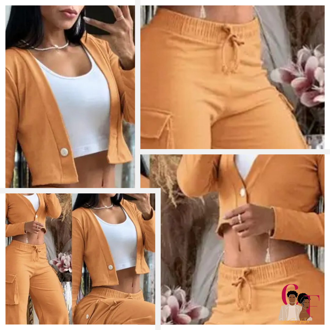 Ensemble pantalon et haut court à manches longues (2 pièces)