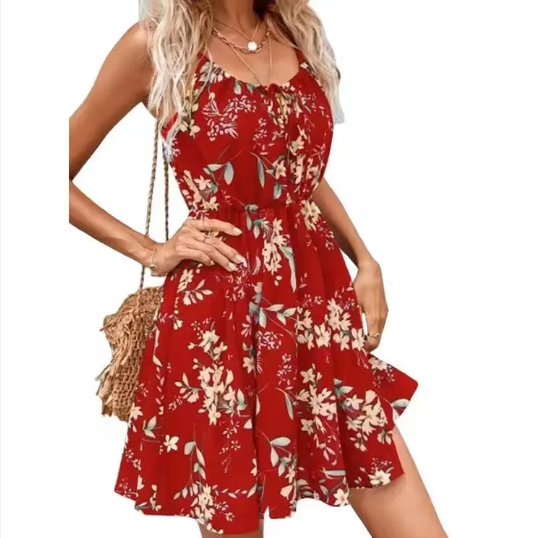 robe d'été sans manches, imprimé Floral - rouge.png