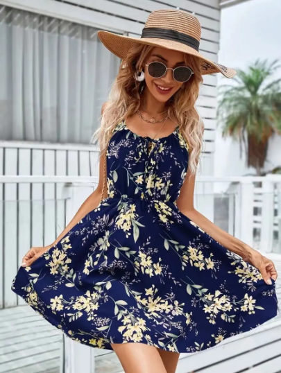 robe d'été sans manches, imprimé Floral - marine.png