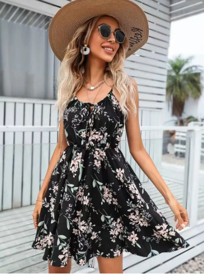 robe d'été sans manches, imprimé Floral - noir.png